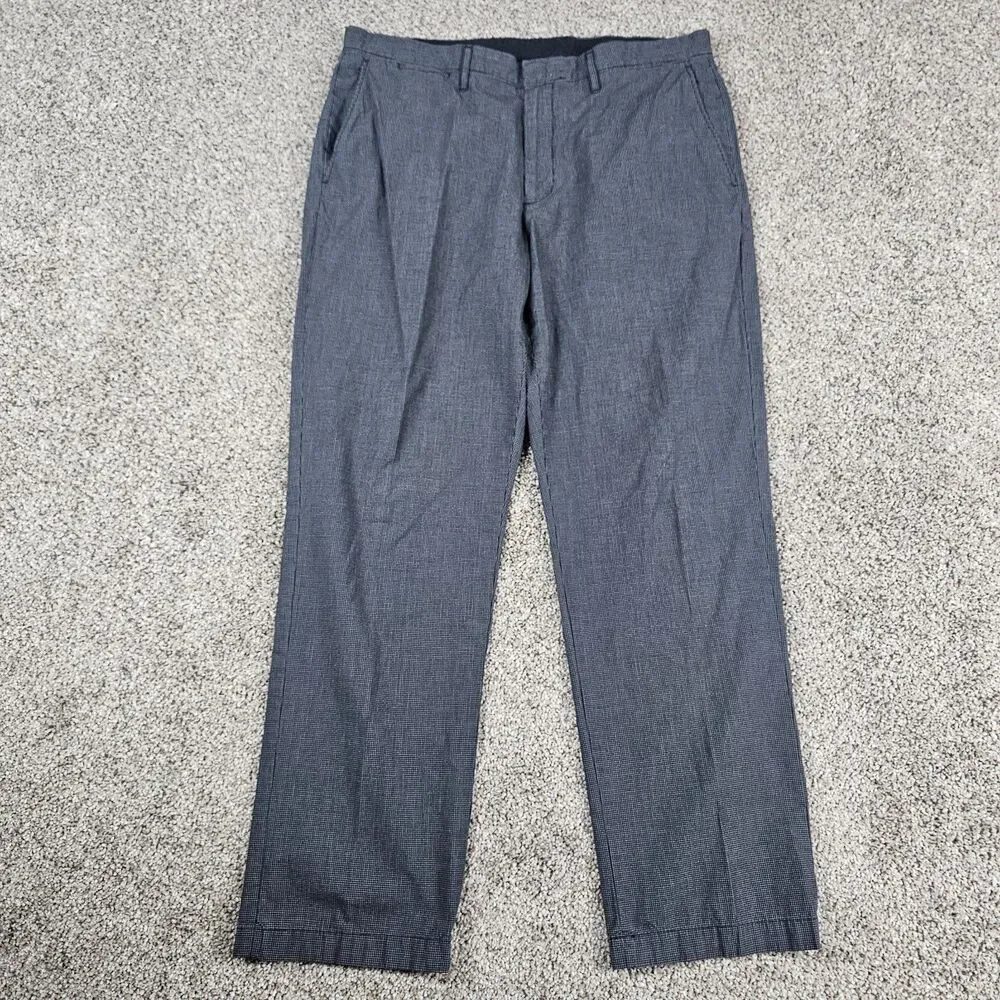 J Crew Pants Mens 34x29 Black Grid Check Bedford Slim Tapered Lightweight Cotton